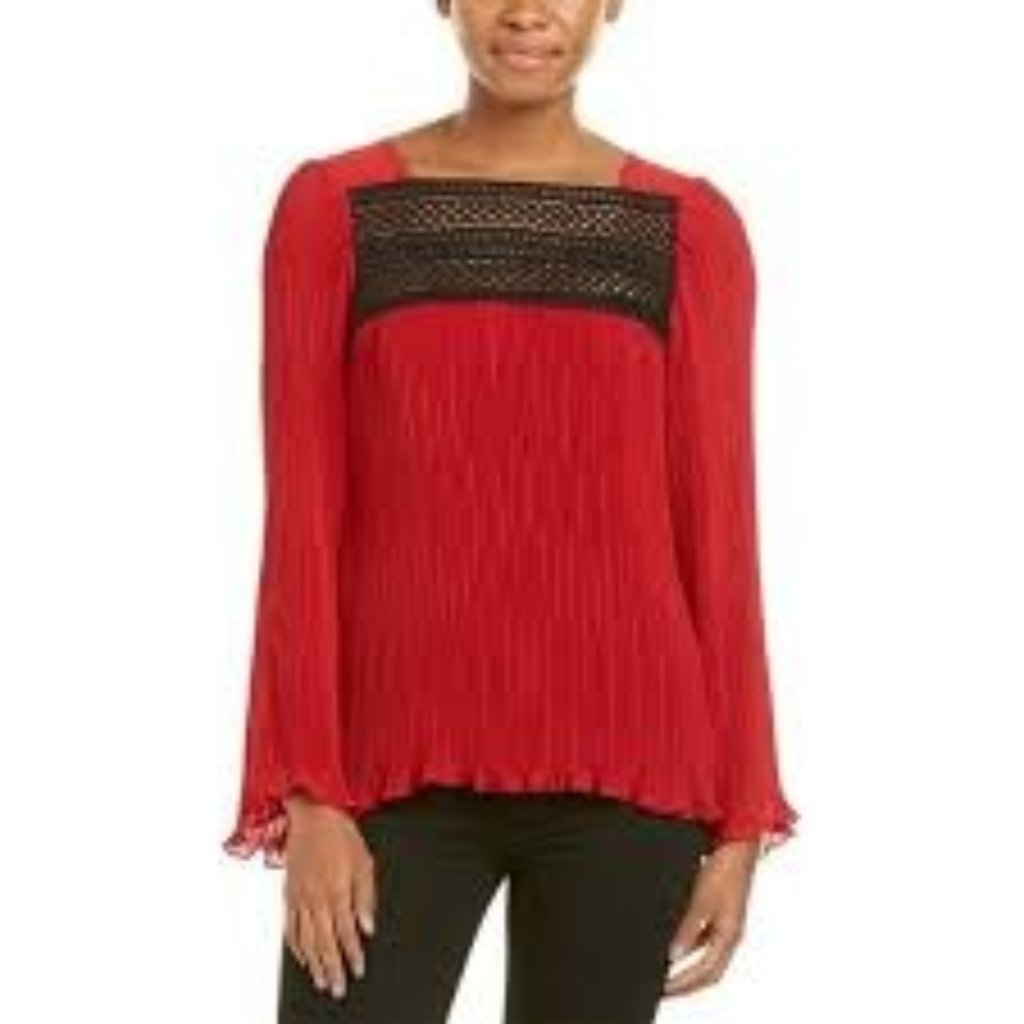 Nanette Lepore Nwt Red Top Crimson Black Ticking Blouse Shirt Longsleeve Shirt 0
